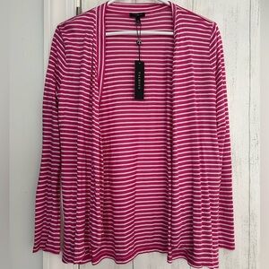 NWT Talbots Open Front Pink and White Striped Lightweight Cardigan